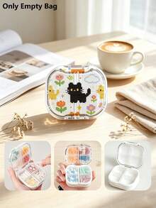 Waterproof Pixel Cat Pattern Pill Box With Independent Sealed Compartments, Moisture-Proof Mini Visible Pill Box, Portable Printed Divided Pill Box, Travel Pill Box, Cute Mini Pill Box, Double-Layer 8-Compartment Capsule Storage Box, Travel Pill Box, Portable Divided Pill Box, Essential Portable Medication Organizer For Travel - Multicolor - View 2