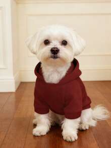 1pc Burgundy Pet Clothes, Thermal Lined Hoodie Sweatshirt For Cats And Small Dogs, Puppy Apparel With Sleeves, Anti-Shedding, Autumn/Winter - Burgundy - View 3
