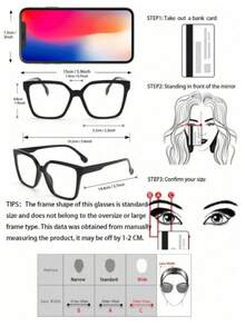 1 Pair Women's Black Square Frameless Glasses, Suitable For Daily Wear, Office Reading, High Definition Eyewear Accessory - Multicolor - View 7