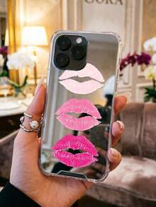 Gradient Pink Lipstick Kiss Print Mirror Phone Case Y2K Sweet Style Shockproof Protective Cover - Multicolor - View 4