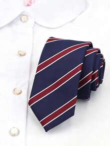 1pc Blue Red White Diagonal Striped Tie, Suitable For Matching With Shirts And Suits - Multicolor - View 2