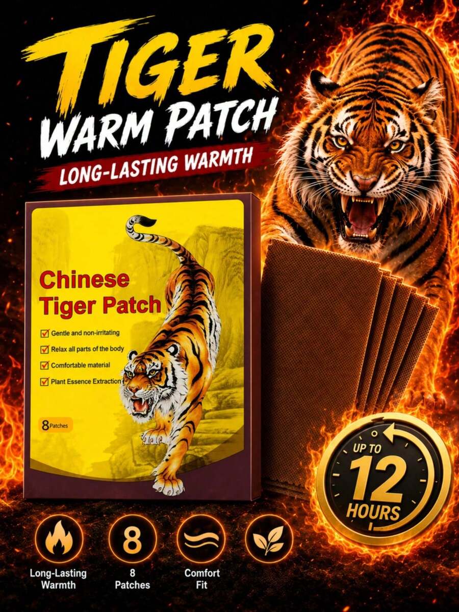 48 buah Plester Penghangat Tubuh Motif Harimau, Meredakan Kelelahan, Plester Kompres Panas Alami, Membantu Menghangatkan Tubuh, Cocok untuk Bahu, Leher, Tangan, Punggung, Kaki, Lutut - Coklat - View 1