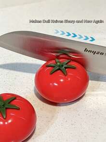 2pcs Cute Tomato Shaped Kitchen Quick Knife Sharpener Polishing Tool, Suitable For Kitchen Utensils, Mini Portable, Easy To Clean Design, All Season Use, Perfect For Christmas, Halloween, Christmas Eve Gifts - Multicolor - View 8