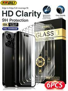 NNBILI 6Pcs 9H Hardness Tempered Glass Screen Protector, HD Clear Anti‑Fingerprint Scratch‑Resistant Protective Film, Compatible With IPhone 18 Ultra/18 Pro Max/18 Pro/18/17E/17 Pro Max/17 Pro/17 Air/17/16 Pro Max/16 Pro/16 Plus/16/15 Pro Max/15/14/13/12/11 And Other Models. - Clear - View 22