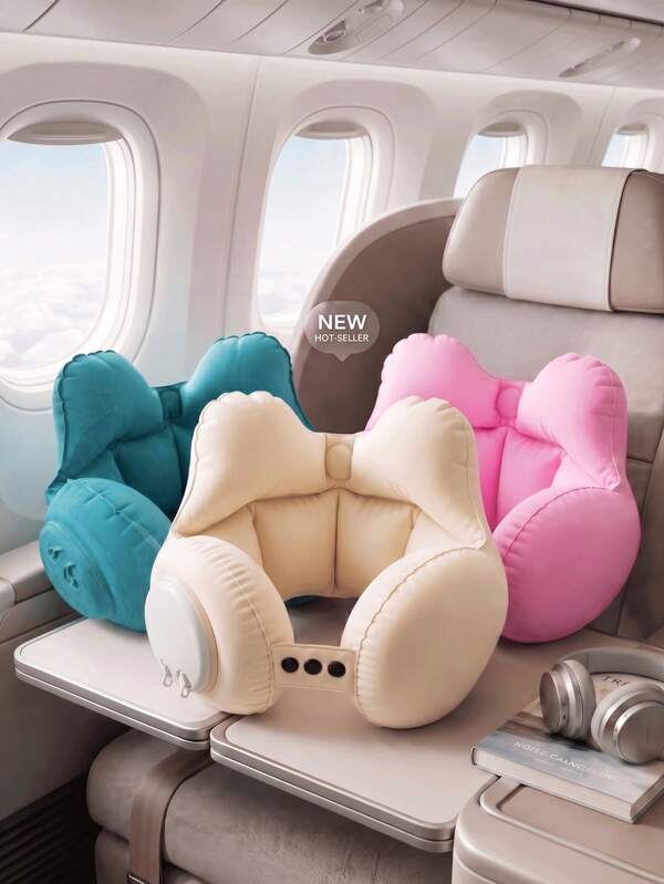 Press-To-Inflate U-Shaped Neck Pillow, PVC Material Travel Pillow, Fits Neck Curve, Reduces Neck Pressure, Suitable For Travel, Travel Essential, Vacation Accessory, Easy To Carry, Suitable For School, Space-Saving