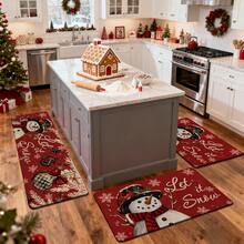 1/2/3pcs Christmas Theme Kitchen Rug, Flannel Kitchen Mat, Soft Comfortable Absorbent Non-Slip Machine Washable With Anti-Slip Backing, Multi-Functional Home Floor Mat For Entryway, Living Room, Bedroom, Kitchen, Dining Room, Bathroom, Laundry Room, Hallway, Patio, Holiday Christmas Decor Mat - Multicolor - View 6