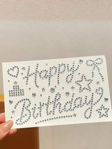 1pc Happy Birthday White Rhinestone English Letter Sticker, Diamond Material Pack For Gift Wrapping, Creative Sticker For Gift Packaging And Gifting - Multi-color - View 5
