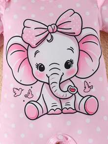 Bhchntiy 2pcs Baby Girl Autumn/Winter New Elephant, Heart And Polka Dot Print Rompers And 2pcs Bowknot Headbands - Multicolor - View 4