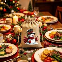 Christmas Decor, Gnome Linen Drawstring Gift Bags, Xmas Candy Treat Goody Pouches, Tree Ornaments, Holiday Party Favor Storage Sacks - Multi-color - View 5
