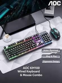 AOC KM100 Mechanical Keyboard, Professional-Grade Gaming Design, Anti-Ghosting, Full-Key Anti-Ghosting, Mixed Light Dynamic Lighting Effect, Plug-And-Play, Driver-Free - White - View 7