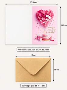 2D Exquisite Birthday Card (With Envelope), Featuring Heart-Shaped Cake And Balloon Design, Perfect As A Birthday Gift For Family And Friends. Unique Birthday Card, Delicate Aesthetic Piece, Vibrant Printed Artwork, Essential For Back To School - Multicolor - View 9