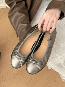 1 Pair Women's Gray Flat Mary Jane Shoes, Elegant Fashion Style, Comfortable Versatile Soft Sole - Grey - View 1