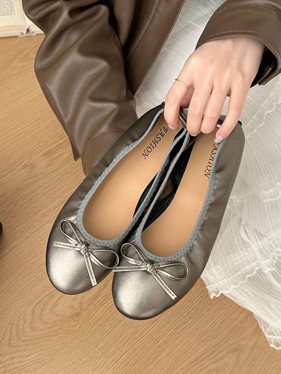 1 Pair Women's Gray Flat Mary Jane Shoes, Elegant Fashion Style, Comfortable Versatile Soft Sole - Grey - View 1
