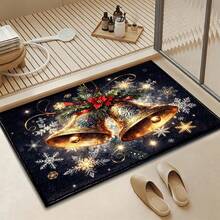 1pc Soft Faux Cashmere Material Floor Mat, Faux Cashmere Christmas Decorative Rug, Golden Bell Warm Winter Atmosphere, Entryway, Kitchen Bathroom Non-Slip, Bedroom Doorway, Holiday Atmosphere Decoration, Multi-Scenario Use Non-Slip Floor Mat, Room Decor, Holiday Gift - Multicolor - View 6