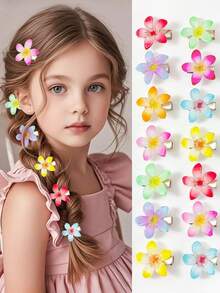 10pcs Random Gradient Dopamine Hawaiian Flower Hair Clips, Ethereal Daisy Flower Side Bangs Clips, Cute Girl Holiday & Party Daily Hair Accessories - Multicolor - View 1