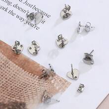 10Pcs Fashion Gold 304 Stainless Steel Heart-Shaped Ear Studs DIY Earring Base Findings Jewelry Making Accessories, With Holes For Hanging Pendants - Earrings - View 4