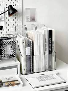 1/2pcs Transparent Bookshelf, Desktop Storage Rack, Thick Acrylic File Organizer, Transparent Invisible Acrylic Book Stand, Multi-Functional Office Desk Storage Rack, Student Stationery Rack, Bookshelf Storage Box, Transparent Magazine Holder, Suitable For Desktop Organization, Students, Office Bookshelf, Magazine Rack, Transparent Plastic Vertical File Magazine Storage Box, Desktop File Magazine Bookshelf, Office Desk Storage Rack, Best Gift For Students, Suitable For Various Occasions Decoration, Holiday Gifts, Etc. - Multicolor - View 6