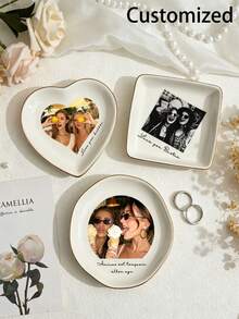 Personalized Ceramic Photo Trinket Dish - Custom Name/Text & Photo Suitable For Best Friend Wedding Gift, Bridesmaid Proposal, Jewelry Ring Holder For Table Centerpiece, Photo Display Plate - Multicolor - View 3