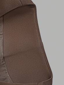 DONICY Blazer Wanita Satin Cokelat Tua Leher V Kancing Emas Kancing Tunggal Pinggang Ruffle, Potongan Ramping Lengan Panjang Jaket Komuter Elegan - Coffee Brown - View 4