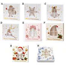 4pcs/1pc Merry Christmas Paper Treat Boxes With Hollow Cutout Window, Gold Foil Santa Snowflake Bell Reindeer Pattern Xmas Gift Box, Holiday Party Packaging Box For Baking Party Favors - Multicolor - View 6