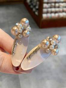 1PC Premium Pearl & Rhinestone Duckbill Hair Clip, Exquisite Acrylic Hair Accessory For Wedding, Banquet And Daily Wear - Multicolor - View 5