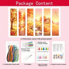 3 Styles Landscape Theme Cross Stitch Bookmarks Four Seasons Mountains/Autumn Countryside/Aurora Snow Scene 11CT Pre-Printed Full Material Kit Including Tools Can Make Colorful Tassels Beginners Friendly DIY Handmade Reading Holiday Gift Bookmark Set - Multicolor - View 15