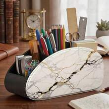 New Integrated Wooden Remote Control Holder, Marble Texture, Suitable For TV Remote, Glasses, Makeup Brushes, Pens, Office Supplies, Smart Controllers, Desktop Storage Box, Multi-Functional Storage Box, Home And Office Holiday Gift - Multicolor - View 3