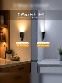 1/2pcs Stick‑On Motion Sensor LED Wall Sconce, Cordless Rechargeable Battery Night Light, Dusk‑To‑Dawn Induction Wall Lamp, Minimalist Wireless Decor Lighting Fixture For Hallway, Bedroom, Stairs - Normal - View 3
