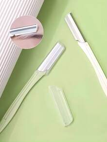 5/2/1pcs Stainless Steel Straight Blade Razor With Protective Cap, Suitable For Men And Women, Ideal For Eyebrow Trimming And Hair Removal, Essential Beauty Care Tool - Multicolor - View 3