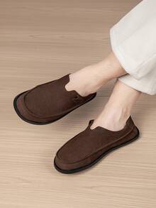 2026 New Niche Colorblock Loafers Retro Slip-On Soft Flat Sole Patchwork Men's Loafers - Brown - View 7