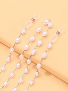 1pc Women's Pearl Eyeglass Chain, Elegant Beaded Anti-Slip Glasses Lanyard, Necklace-Style Eyewear Accessory, Suitable For Vacation, Party And Daily Wear - Silver - View 4