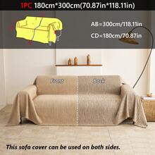 1‑Piece Universal Sofa Cover, Thick Woven Wavy Striped Reversible Double‑Sided Usable Sofa Throw With Tassels, Durable Furniture Protector For Boho Minimalist Home Style - Khaki - View 14