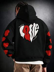 SU ER Men's Autumn/Winter Printed Loose Fit Hoodie | Leading Fashion - Black - View 1