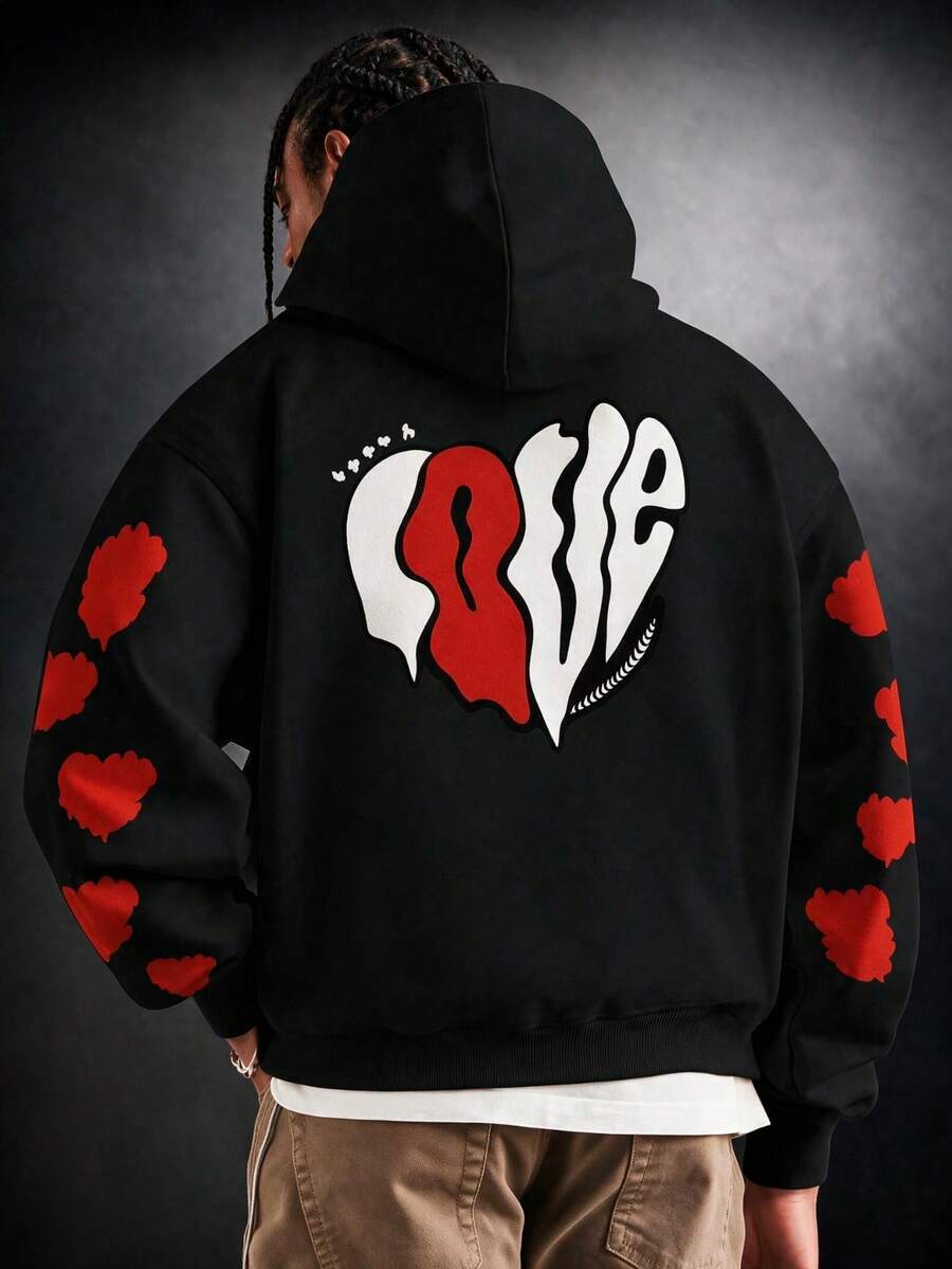 SU ER Men's Autumn/Winter Printed Loose Fit Hoodie | Leading Fashion - Black - View 1