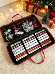 Christmas Gift Wrapping Organizer With Storage - Large Capacity Storage Box With Lid, 32.28x13.39x5.12 Inches, Lid & Labelled Compartments For Wrapping, Gift Wrap Storage - Multicolor - View 7