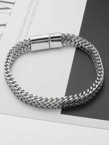 1PC New Fashionable Men's High Quality Stainless Steel Braided Bracelet, Metal Bracelet, Dominating Leisure Jewelry - Fashion - View 2