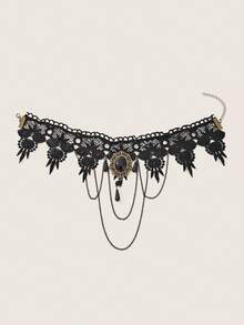 Valisandre Women's Black Choker Necklace Set, Including Velvet Choker, Lace Choker - Black - View 9