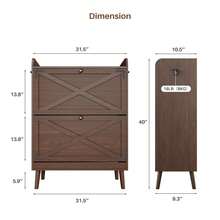Shoe Storage Cabinet With 2 Flip Drawers Entryway Shoe Cabinet, Metal Hooks & Adjustable Shelves, Freestanding Narrow Shoe Rack For Hallway Foyer, Brown - Brown - View 2