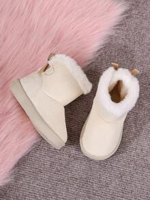 Children's Mibai Snow Boots, Sweet Bowknot Fuzzy Short Boots, Winter Warmth Cotton Shoes For Girls - Beige - View 6