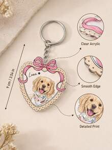 Custom Pet Photo Keychain, Heart Bow Pet Portrait Key Ring, Personalized Pet Name Acrylic Keychain Gift For Pet Lovers - Multi-color - View 8
