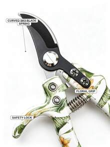 1pc Curved Pruning Shears SK5 Steel Blade Floral Print Handle Bypass Secateurs Precision Garden Clippers Spring Loaded For Bonsai Fruit Picking Potted Plants Trimming (Free Cardboard Packaging) - A - View 8