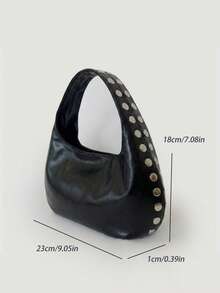 Korean Niche Design Ins Style Rivet Crescent Handbag For Women, Vintage Fashion Y2K Hot Girl Large Capacity Versatile Shoulder Underarm Bag - Black - View 10