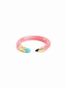 1pc Cute 3D Colorful Pencil Shaped Adjustable Open Ring, Gold Enamel Cartoon Pencil Design Finger Ring, Suitable For Women Daily Wear Gift - Multicolor - View 12