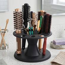 Hair Brush Holder, Round Hair Brush And Comb Storage Rack, Multi-Slot Scissors Holder, Desktop Bathroom Organizer, Salon Hairdressing Station Vanity - Multicolor - View 6