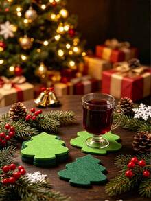 1 Set Felt Christmas Tree Coasters, Suitable For Winter Holiday Drinks, Heat-Insulating Coasters, Can Be Used As Desktop Decoration, Suitable For Home, Kitchen, Bar Or Dining Table, Perfect For Christmas Party Decoration - Multicolor - View 1