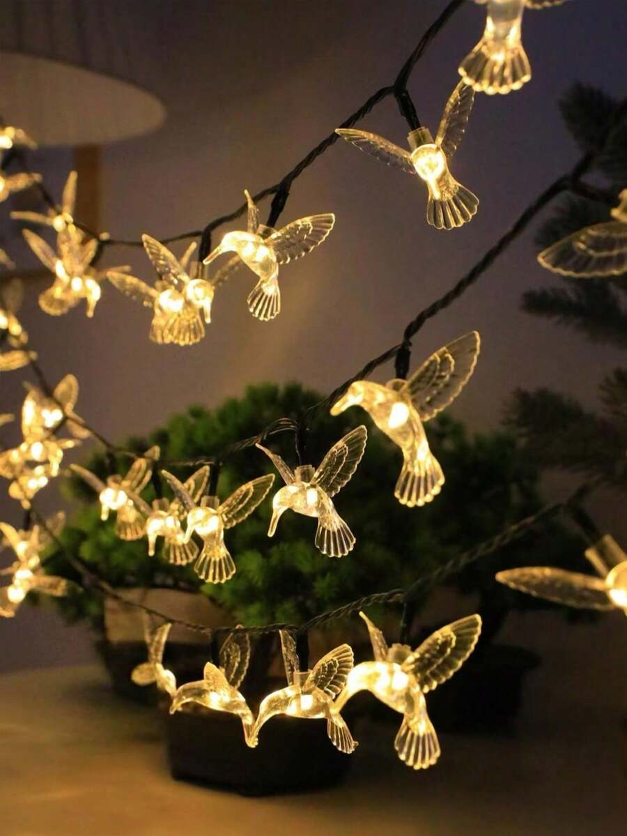 1 pieza Luz solar de cadena al aire libre 20 Led 4m PVC solar encendiendo creativo pájaro adorno para exterior - amarillo - Ver 1