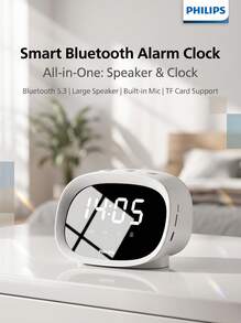 PHILIPS Bluetooth Speaker Smart Alarm Clock TAS2909 | High-Precision Display + Cross-Platform Compatibility | Built-In Battery For Long Lasting Usage, Perfect Companion For Bedroom & Office, White - White - View 5
