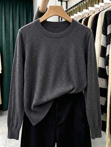 GIGOGOU 大尺碼 1XL-4XL 秋冬基礎款女式針織毛衣上衣 長袖 秋季服飾 - 深灰色 - 查看 3