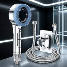 1pc/3pcs Powerful Pressurized Shower Head Bathroom Bath Filter Shower Head Spray Massage Lotus Shower Head Handheld Spray/Set With 1.5m Shower Hose ABS Bracket Set - Silver - View 1