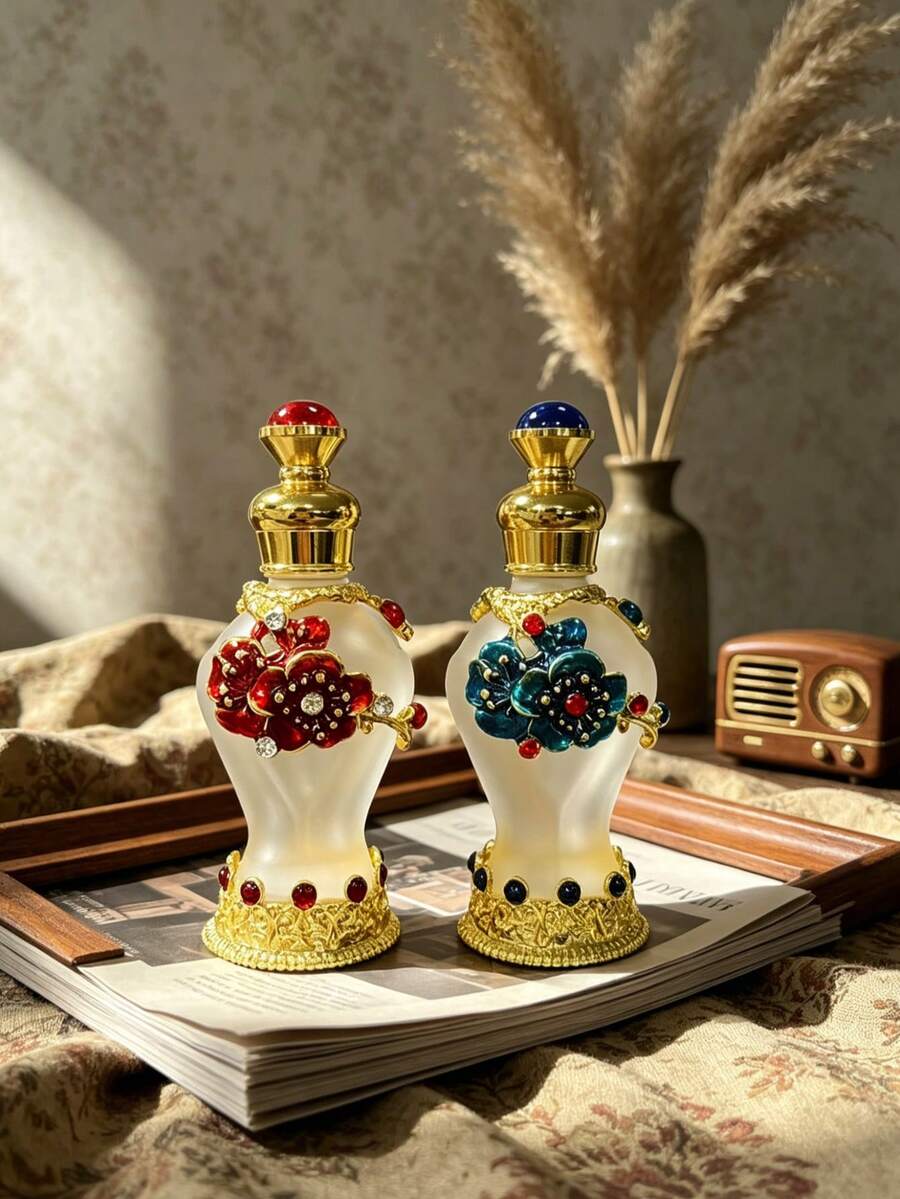 8 ML New Retro Middle Eastern-Style Romantic Plum-Colored Enamel Bottle, Decorative Beauty Container, Glass Rod Applicator Dropper, Portable For Travel/Personal Care, Aromatherapy/Perfume/Essential Oil Refill Bottle, Holiday Gift [Empty Bottle] - View 1
